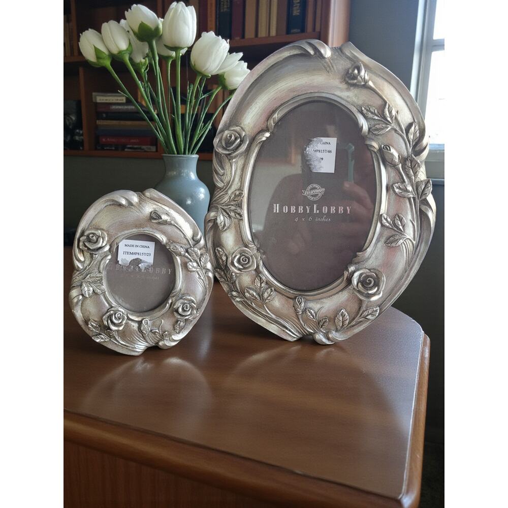 Hobby Lobby Photo Frames Pewter Look 4x6 and 2.5x3.5 Set NWOT